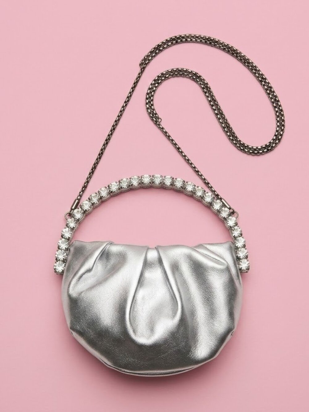 [FREE WITH PURCHASE] NWT Metallic Silver with Rhinestone Handle Glam Evening Bag